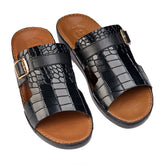 AN-7011 Black - Croc Textured Luxury Handcrafted Arabic Sandal for Men