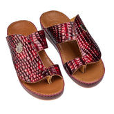 AN - 7017 Burgundy / Tan - Glossy Croc Textured Luxury Handcrafted Arabic Sandal for Men