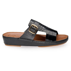 AN-7011 Black - Croc Textured  Luxury Handcrafted Arabic Sandal for Men