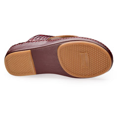 AN - 7017 Burgundy / Tan - Glossy Croc Textured Luxury Handcrafted Arabic Sandal for Men