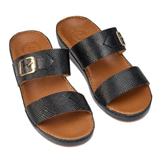 AN-7013 Black / Tan  - Grain Textured  Luxury Handcrafted Arabic Sandal for Men