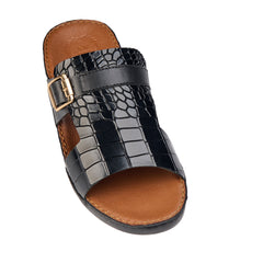 AN-7011 Black - Croc Textured  Luxury Handcrafted Arabic Sandal for Men