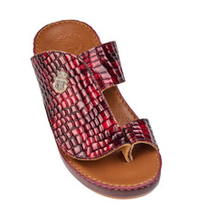AN - 7017 Burgundy / Tan - Glossy Croc Textured Luxury Handcrafted Arabic Sandal for Men