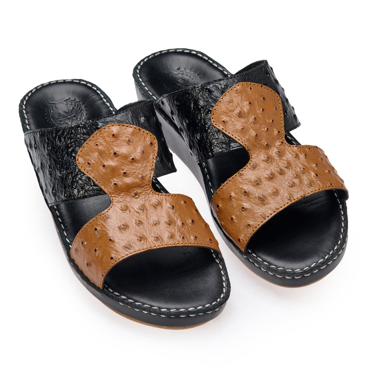 AN -7005 Tan / Black - Dual Tone Ostrich Textured Arabic Sandal for Men
