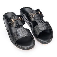 AN -7004  Full Black - Dual Textured Luxury Arabic Sandal for Men